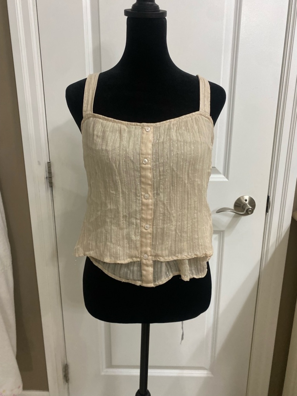 Abercrombie & Fitch Cream Button-Front Textured Camisole